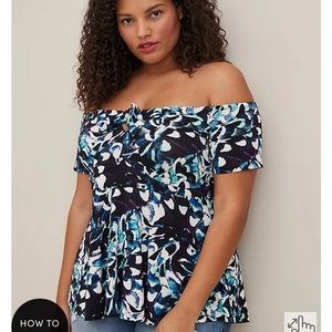 super soft off the shoulder smocked babydoll top floral flowy 26/28 sexy Size 4